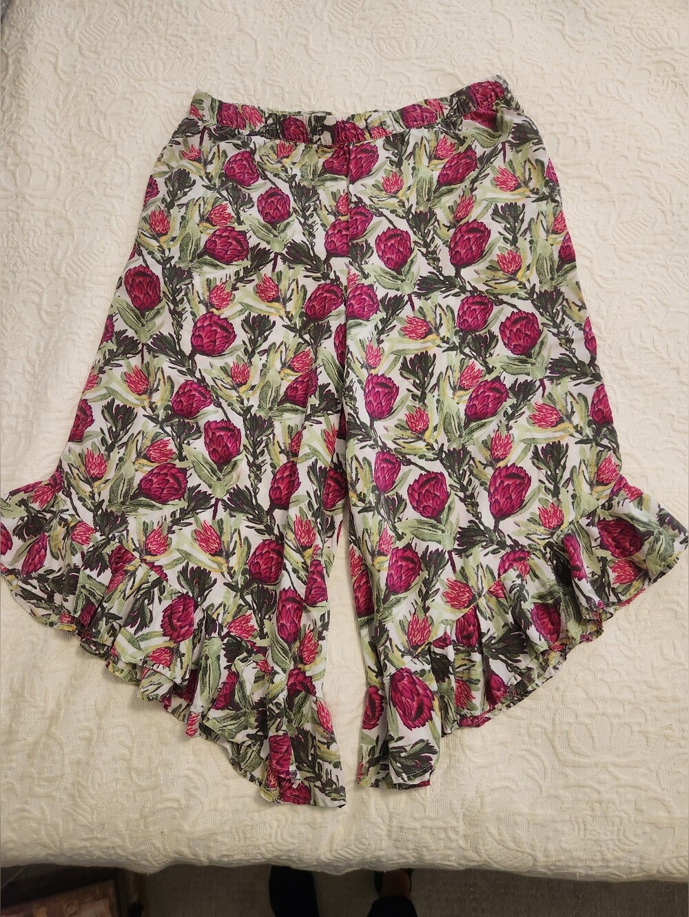 Floral Ruffle Hem Women's Pajama Pants - Pink Green - Picture 3 of 6